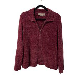 Croft & Barrow Sweater Full Zip Pink Multi Knit Womens M Cozy Soft Collared